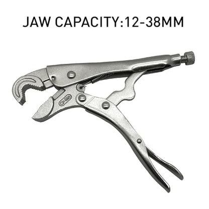 Locking Pliers with Wire Cutter, Cr-Mo Alloy Steel, 3-Side Locking Jaw, Curved Jaw Vise