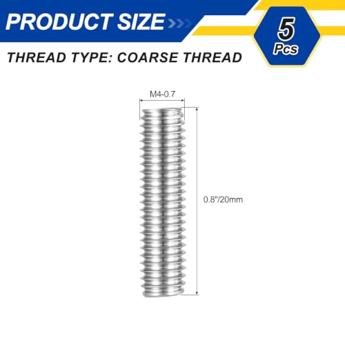 M4-0.7 Fully Threaded Rod 20mm Length Coarse Thread 5Pcs - size: M4‑0.7 20mm