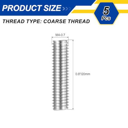 M4-0.7 Fully Threaded Rod 20mm Length Coarse Thread 5Pcs - size: M4‑0.7 20mm