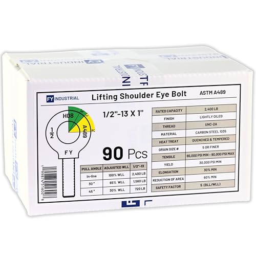 Carton of 90 Pcs Lifting Shoulder Eye Bolts 1/2"-13 X 1 - color: Self Colored, size: 1/2"-13 X 1"