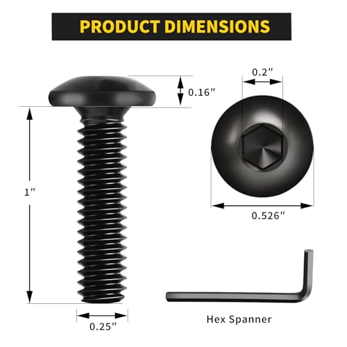 Socket Cap Machine Screws 1/4 x 1 24PC, Button Head Hex Socket - size: 1/4-20 x 1, style: Button
