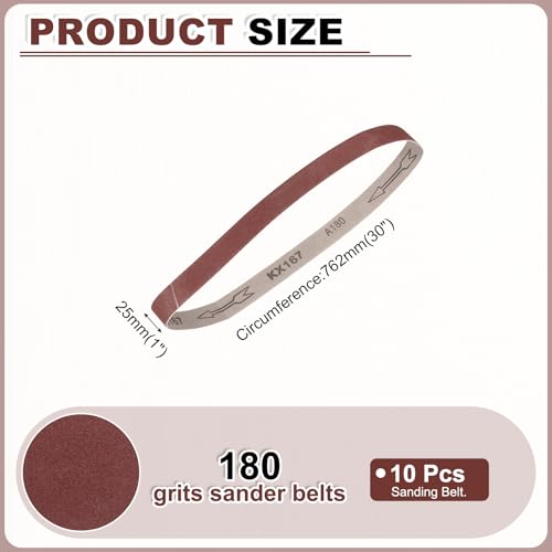 HARFINGTON 1 x 30 Inch Sanding Belts, 10 Pcs 180 Grits Aluminum Oxide - size: 1x30 inch(180 grit)