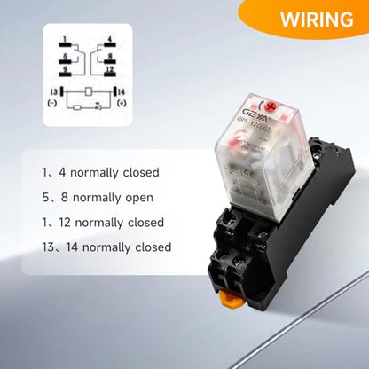 2PCS Electromagnetic Power Relay, 8-Pin DC 12V 10Amp DPDT Relay,LED Indicator, GR5-Y2CLGT with Socket Base and DIN Rail - size: 12VDC-2pcs