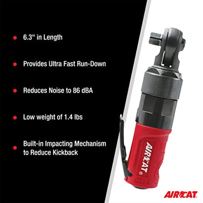 AIRCAT 810-RW 3/8" Compact Impacting Ratchet 50 ft-lb Max Torque, 550 RPM