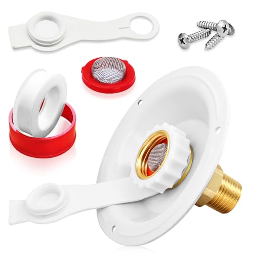RV City Water Inlet with Check Valve, RV Water Fill Inlet Connection with 3/4 NH Female to 1/2 NPT Male Lead-free Brass City Water Inlet Flange for RV, RV Water Inlet Replacement - color: White Big Flange