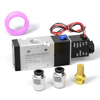 TAILONZ 3/8"NPT DC12V Solenoid Valve 2Position 3Way Outlet wire 3V310-10 - color: DC12V, size: 2 Position 3 Way-3/8"NPT