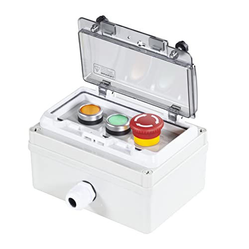 E-Stop Push Button Box Green Start Yellow Reset 1NO1NC 12-380V IP67 22mm - color: Yellow/green/emergency stop button