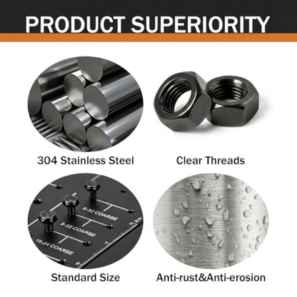 (20 Pack) M8 Hex Nuts, Black Oxide 304 Stainless Steel Hexagonal Nuts - size: M8
