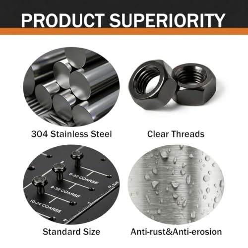 (30 Pack) M6 Hex Nuts, Black Oxide 304 Stainless Steel Hexagonal Nuts - size: M6