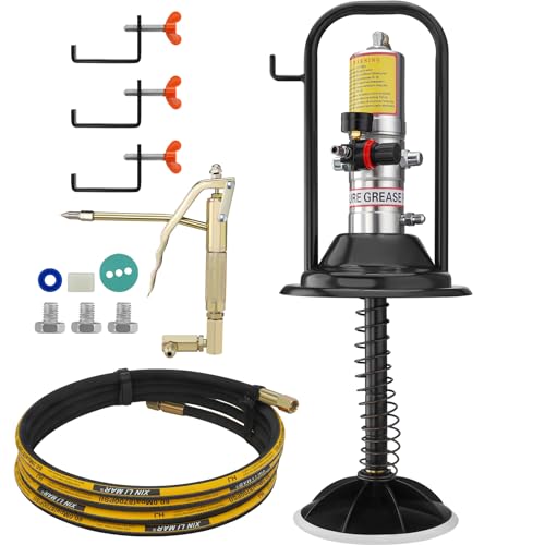 VEVOR Grease Pump, Air Operated Grease Pump with 13 ft High Pressure Hose and Grease Gun, Pneumatic Grease Pump with Barrel Cap, Portable Lubrication Grease Pump 360° Gun Head - style: Pump with Barrel Cap