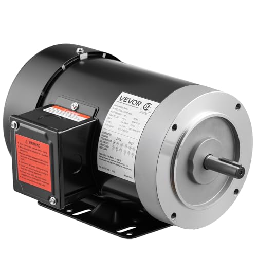 VEVOR 1 HP Electric Motor, 1725RPM Air Compressor Motor, CW/CCW Rotation, 5/8 inch Shaft Diameter, 1.88inch Shaft Length, 4.1N.m Torque, Three-Phase, TEFC Cooling, 230V/460V, 56C Frame - size: 1 HP Three Phase-1.88 in Shaft Length