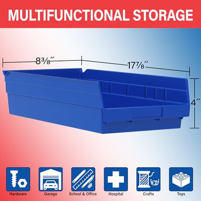 Akro-Mils 30158 Heavy Duty Plastic Shelf Bins, 18"x 8"x 4", Red, 12-Pack - color: Red