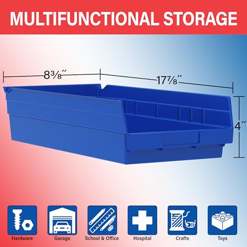 Akro-Mils 30158 Heavy Duty Plastic Shelf Bins, 18"x 8"x 4", Red, 12-Pack - color: Red