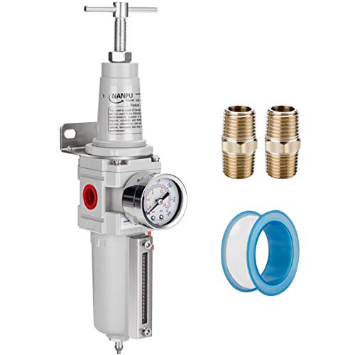 NANPU 1/2" NPT High Pressure Air Filter/Regulator Combo, T-Handle - size: 1/2" NPT