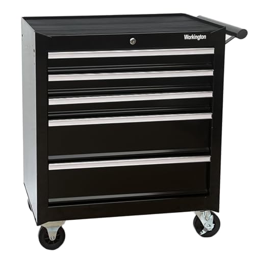 Workington Professional Industrial Rolling Metal Tool Chest with 5 Drawers, 26" 5-Drawer Tool Chest Cabinet with Ball Bearing Drawer Slides, Steel Tool Storage Box Organizer 4102 Black