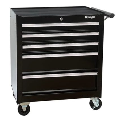 Workington Professional Industrial Rolling Metal Tool Chest with 5 Drawers, 26" 5-Drawer Tool Chest Cabinet with Ball Bearing Drawer Slides, Steel Tool Storage Box Organizer 4102 Black