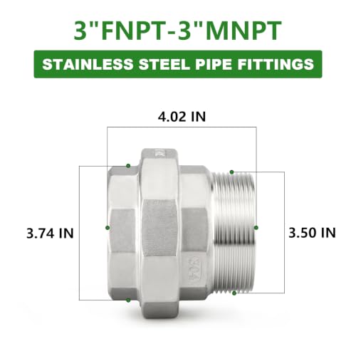 TAISHER 1PCS 304 Stainless Steel Union, 3" NPT Male x 3" NPT Female Cast Pipe Fitting - size: 3" (F x M)NPT