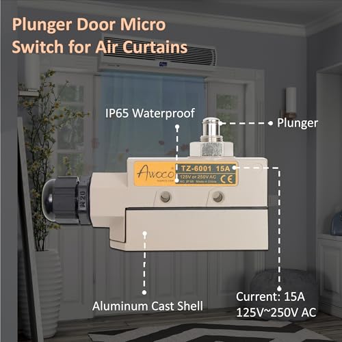 Awoco Heavy Duty Commercial Plunger Door Micro Switch for Air Curtains, 250V 15A IP 65 Limit Switch Type NO and Type NC (TZ-6001-15A) - style: TZ-6001-15A