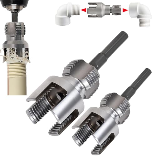 PVC Pipe Threader Kit, 3 Piece Set, 1/2", 3/4", 1" NPT, Internal and External Threading, Compatible with Electric Drill for PVC, PPR, MPP Pipes (1/2in+3/4in) - color: 1/2in+3/4in