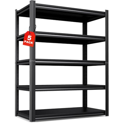 Set of 5 All Metal Garage Shelving - 2050 lbs 5 Tier Storage Shelves, Adjustable Heavy Duty Metal Shelving Unit and Storage Large Rack, Utility Steel Shelf for Warehouse Industrial Pantry 71"x46"x20" - size: 45.7"Wx20"Dx71"H