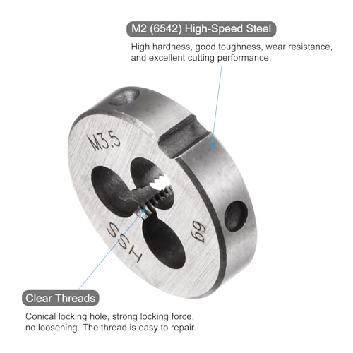 uxcell Round Threading Dies, Metric M3.5 x 0.6 Thread (Right Hand), High Speed Steel (HSS) Screw Cutting Die Repair Tool - size: M3.5 x 0.6
