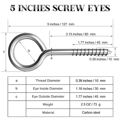 YGAOHF 8 Pcs 5 Inch Eye Hooks Screw in Heavy Duty, Large Eye Bolts Screw in, Stainless Steel 500 LBS Breaking Strength, Strong Eye Screws for Wood, Hanging Heavy-Duty Applications - color: Silver-8pcs