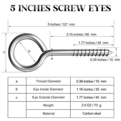 YGAOHF 8 Pcs 5 Inch Eye Hooks Screw in Heavy Duty, Large Eye Bolts Screw in, Stainless Steel 500 LBS Breaking Strength, Strong Eye Screws for Wood, Hanging Heavy-Duty Applications - color: Silver-8pcs