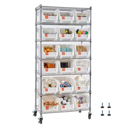 VEVOR 7-Tier Rolling Bin Storage Rack, 18 Organizer Bins, Bin Rack Storage Steel Wire Shelving System with Wheels, Mobile Tool Organizer for Garage, Warehouse, Office, Restaurant, Classroom, Kitchen - size: 7-Tier 18 Bins