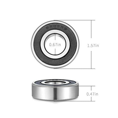 6203-2RS Double-Rubber Sealed Greased Ball-Bearings - 17x40x12mm, 2 Pcs, Widely Used in Garden Machinery, Outdoor Vehicles, Construction Machinery