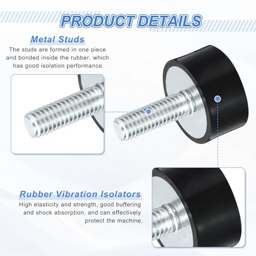 uxcell 2Pcs M6 Thread Rubber Mounts, Vibration Isolators, Cylindrical Shock Absorber with Studs 20 x 10mm with Non-Slip Nuts - size: M6 x 20 x 10mm