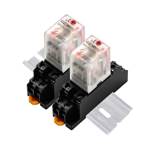 2PCS Electromagnetic Power Relay, 8-Pin AC 12V 10Amp DPDT Relay,LED Indicator, GR5-Y2CLGT with Socket Base and DIN Rail - size: 12VAC-2pcs