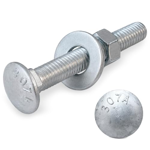 3/8" x 3" Carriage Bolt Kit 50 Pack, Grade 307A, Hot Dip Galvanized Carriage Bolt Set, Rust Resistance, Includes Hex Nuts & Flat Washers - size: 3/8 x 3