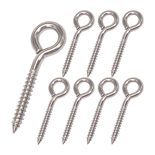SHONAN 3.2" Stainless Steel Eye Screws for Wood, 8 Pcs Heavy Duty Screw Eye Hooks, Eye Screw Hooks for Hanging Hammock, Swing, Clothesline, Eye Bolt Hooks for Outdoor Activities, 150 Lbs Capacity - size: 3.2 Inch, 8 Pack