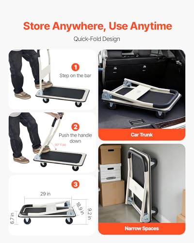 VEVOR Foldable Push Cart Dolly, 330 lbs Load Capacity, Folding Platform Truck with Swivel Wheels, Moving Platform Hand Truck Flatbed Cart, Space Saving Push Handle for Easy Storage 29 x 18.9 x 32.5 in - size: 29.0 x 18.9 x 32.5 in / 735 x 480 x 825 mm