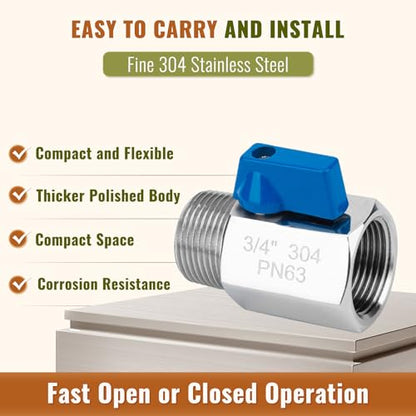 2 Pack 3/4" Mini Ball Valve, 304 Stainless Steel Shut-Off Valve NPT Female x Male Thread Small Valves for Compact Space (2, 3/4 Inch) - color: 3/4 Inch