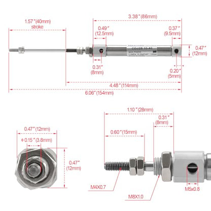 Heschen Stainless Steel Slim Air Pneumatic Cylinder, CDJ2B 10-40, M5 Port, 10mm Bore, 40mm Stroke, Double Acting Single Rod - size: 40mm Stroke