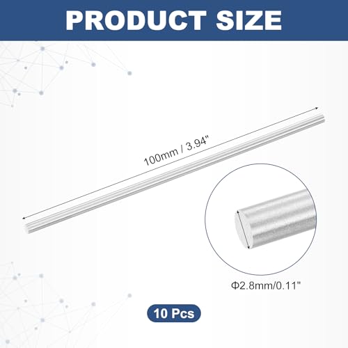 uxcell 10Pcs Round Steel Rods, 2.8mm x 100mm High Speed Steel (HSS) Aluminium Rod Steel Bar for Shaft Gear Drill Lathes Boring Machine - size: 2.8mm x 100mm