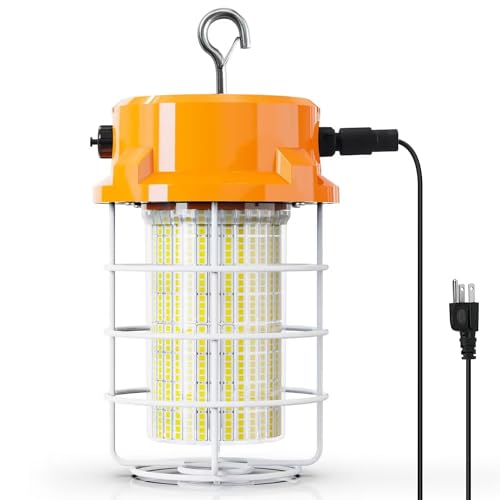 100W LED Temporary Work Light 15000lm Construction Lights 5000K Temp Light, Temp Work Lights Stainless Steel Guard Sturdy Hook Hanging for Outdoor Indoor High Bay Fixture Mine Workshop Jobsite - style: 100W