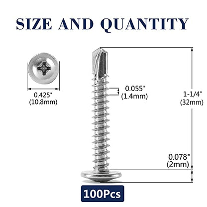 #8 x 1-1/4" Sheet Metal Screws 100PCS 410 Stainless Steel Truss Head Fast Self Tapping Screws by SG TZH - color: Silver, size: #8 x 1-1/4"
