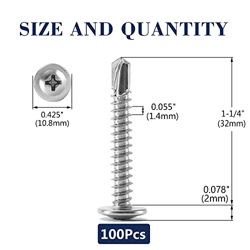 #8 x 1-1/4" Sheet Metal Screws 100PCS 410 Stainless Steel Truss Head Fast Self Tapping Screws by SG TZH - color: Silver, size: #8 x 1-1/4"