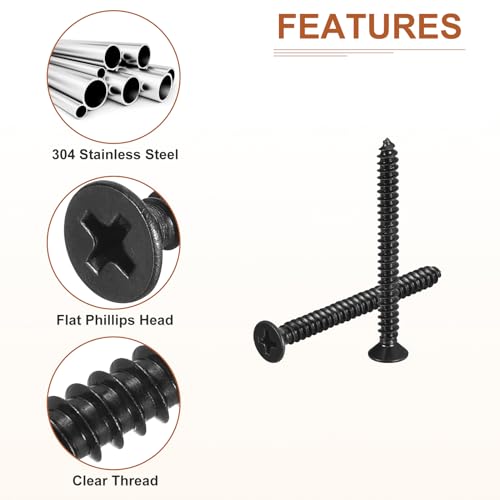 DTGN 50Pcs #10x2 Flat Head Wood Screws, 304 Stainless Steel - Black - color: Black, size: #10x2"