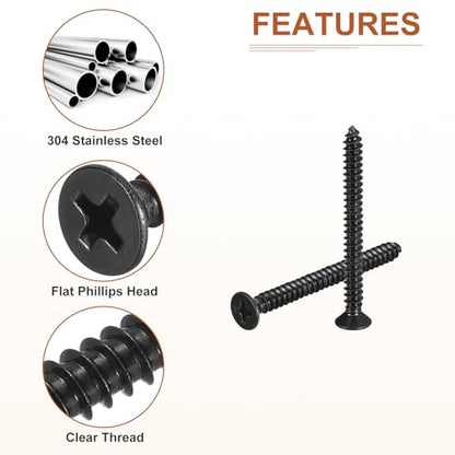 DTGN 50Pcs #10x2 Flat Head Wood Screws, 304 Stainless Steel - Black - color: Black, size: #10x2"
