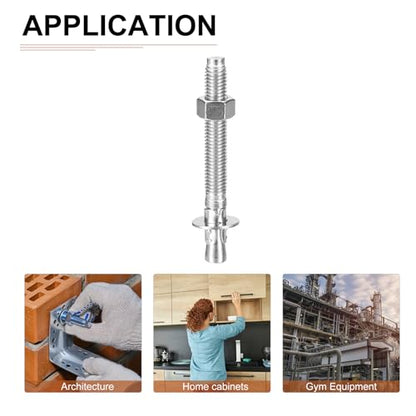 DTGN 3/8" x 2-3/4" Wedge Anchors - 10Pack - Good for Cement and Concrete Wall - 304 Stainless Steel Zinc Plated Screw Bolt Nut Expansion Tube Fasteners - size: 3/8" x 2-3/4"