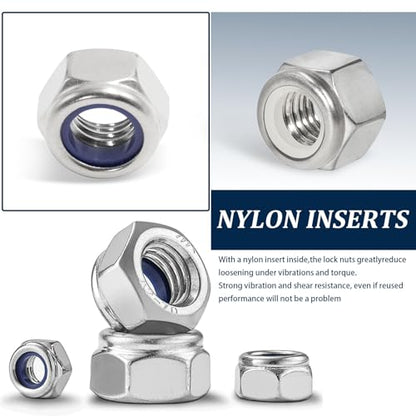 SAE & Metric Nylon Lock Nut Assortment Kit 348Pcs Stainless Steel - size: SAE and Metric Locknuts, 348 Pcs