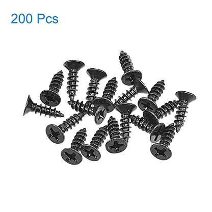 uxcell M3.5 x 12mm Wood Screws Phillips Flat Head Carbon Steel Self Tapping Screws Black 200pcs - size: M3.5 x 12mm
