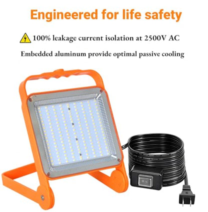 No Burn Risk 50W LED Work Light 2-Pack,8,000LM 5000K Daylight - color: Orange