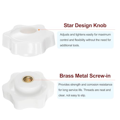 HARFINGTON 10pcs Star Knobs M6 Female Thread 38mm Head Plastic Through Hole Brass Screw-in Clamping Handles Threaded Hand Knobs, White - color: White, size: M6 x 38mm