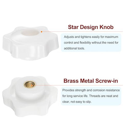 HARFINGTON 10pcs Star Knobs M6 Female Thread 38mm Head Plastic Through Hole Brass Screw-in Clamping Handles Threaded Hand Knobs, White - color: White, size: M6 x 38mm