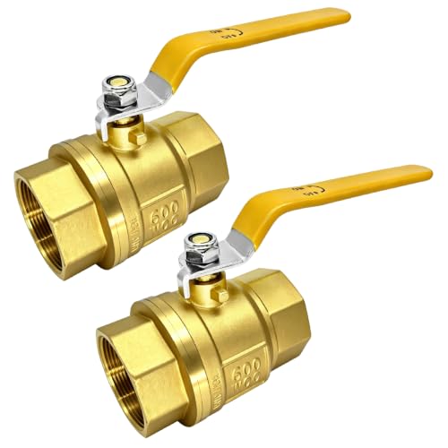 2 Pack 2" Brass Ball Valve, Full Port NPT Female x Female Shut Off Valve, Heavy Duty Brass Control Valve 2inch, 600 WOG for Water, Oil, Gas & Industrial Fluid Transfer - size: 2 Inch