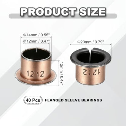 uxcell 40Pcs Flanged Sleeve Bearing, 12mm Bore x 14mm OD x 12mm Length - size: 12×14×12mm